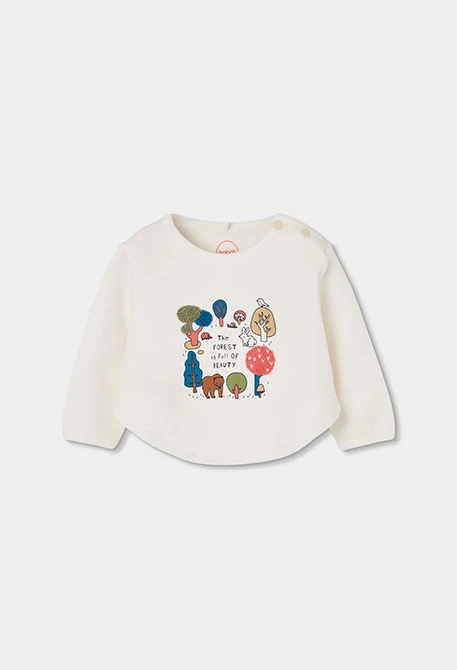 Ensemble maille bébé fille blanc imprimé forêt