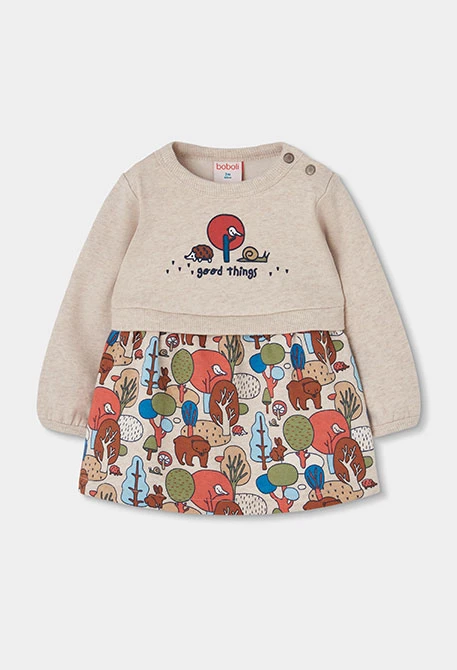 Robe molleton beige imprimé forêt bébé