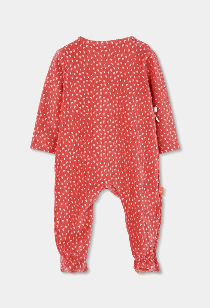 Grenouillère molleton bébé rouge imprimé petit lapin