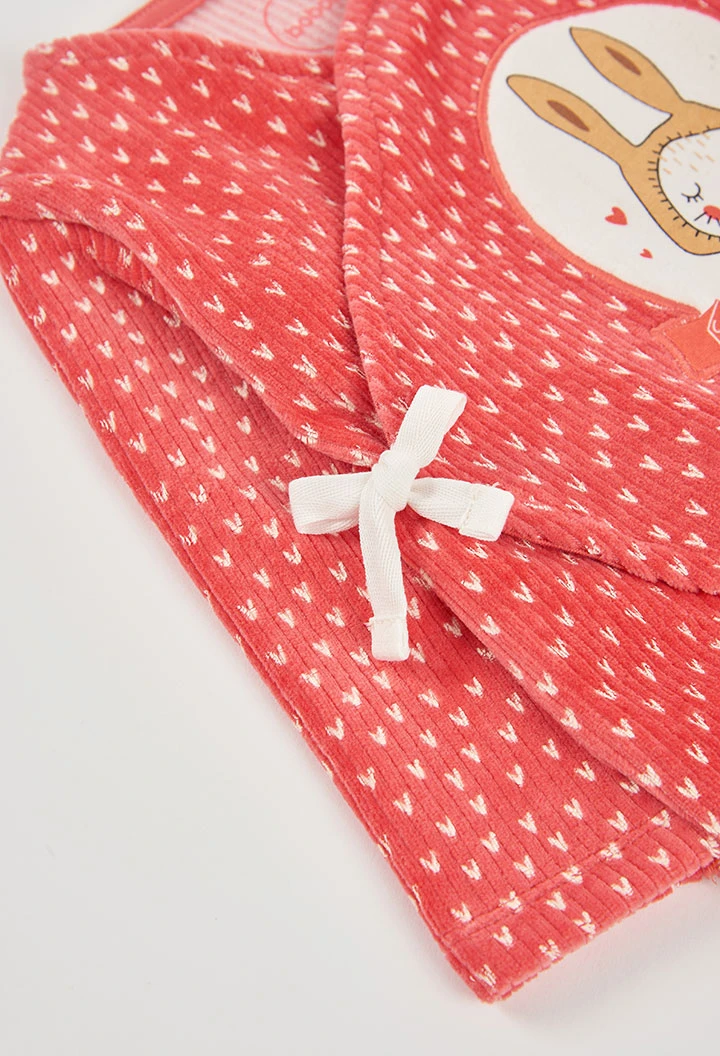 Grenouillère molleton bébé rouge imprimé petit lapin