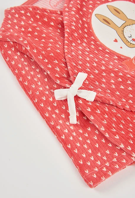 Grenouillère molleton bébé rouge imprimé petit lapin
