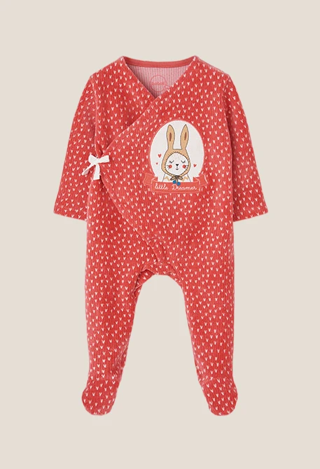Pelele felpa bebé rojo estampado conejito