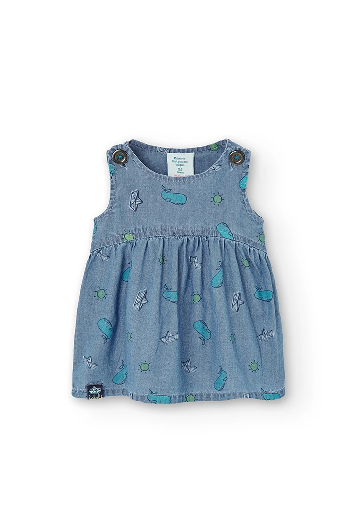 Robe en jean a bretelles imprimé pour bébé fille