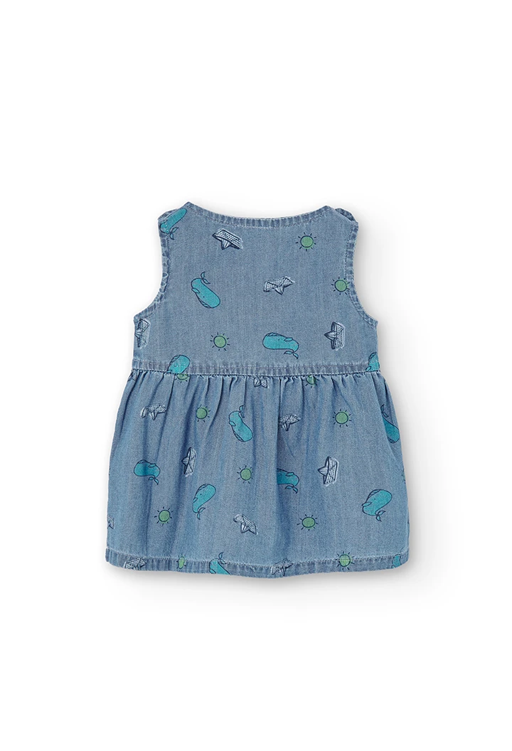 Robe en jean a bretelles imprimé pour bébé fille