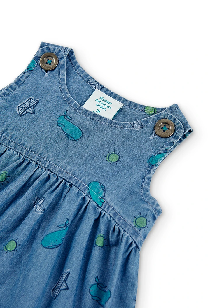 Robe en jean a bretelles imprimé pour bébé fille