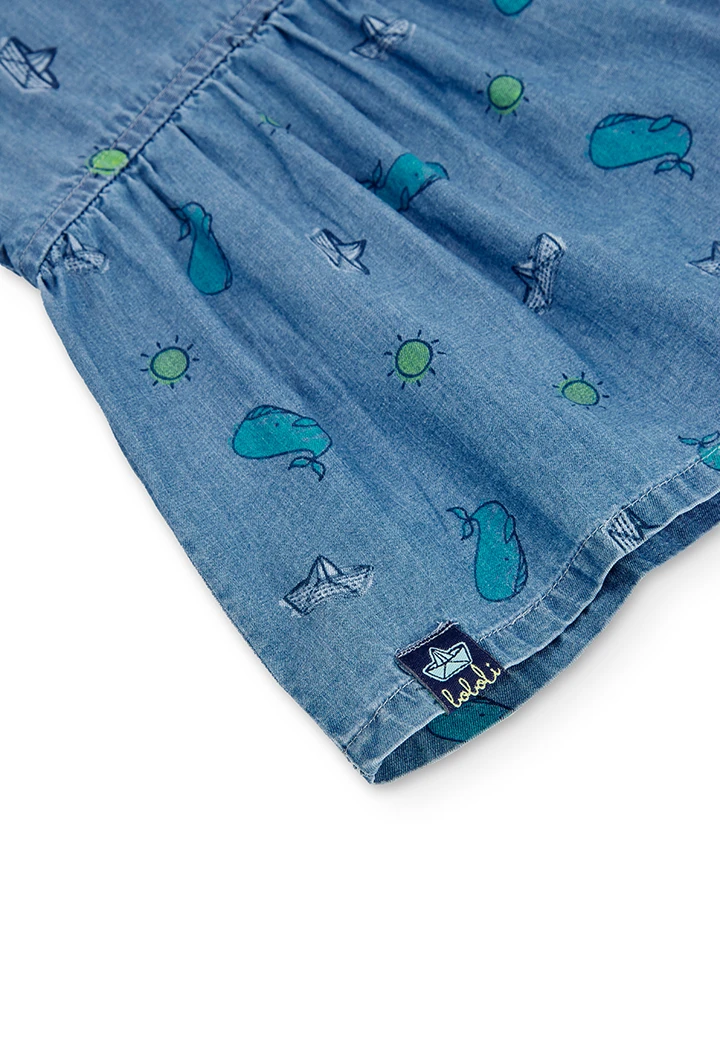 Robe en jean a bretelles imprimé pour bébé fille