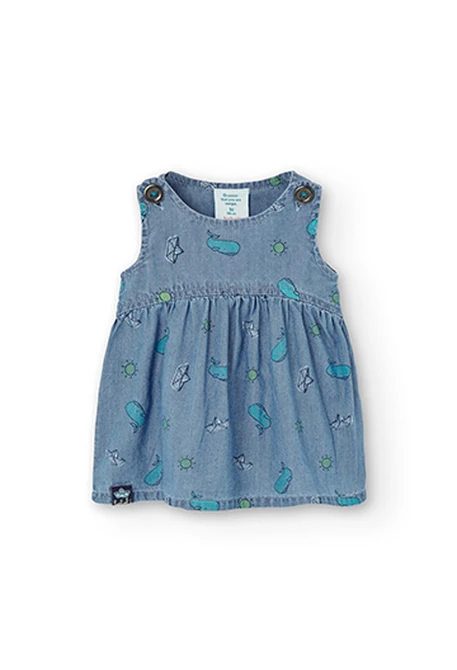 Robe en jean a bretelles imprimé pour bébé fille
