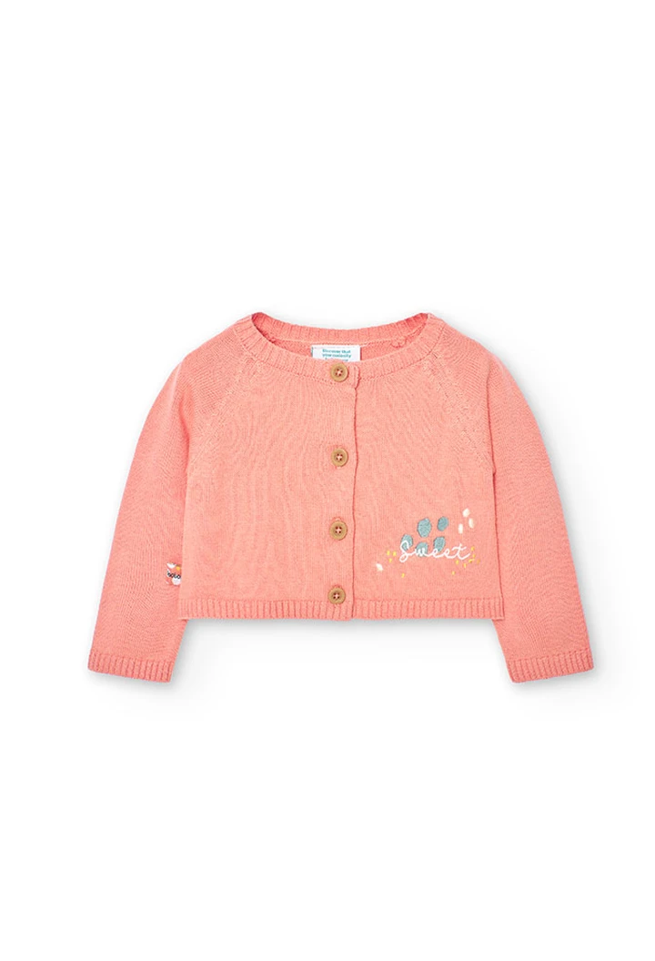Veste tricotée pour bébé fille couleur saumon