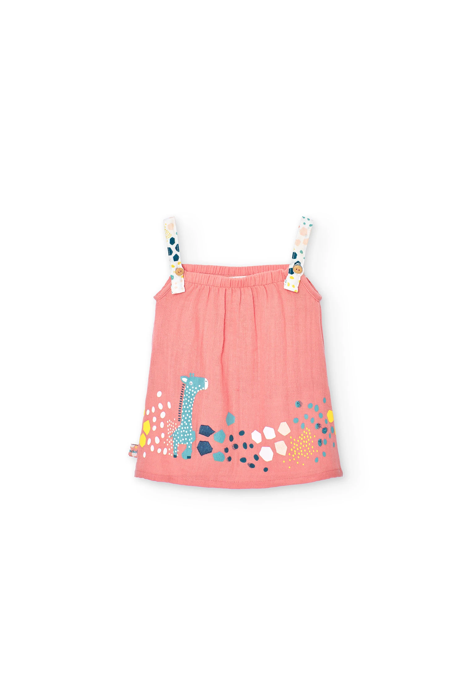 Newborn girl dress, straps, print, salmon