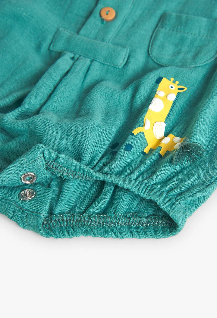 Grenouillère tissu fantaisie bébé en vert