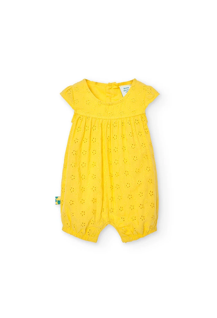 Grenouillère bébé en tissu brodé jaune