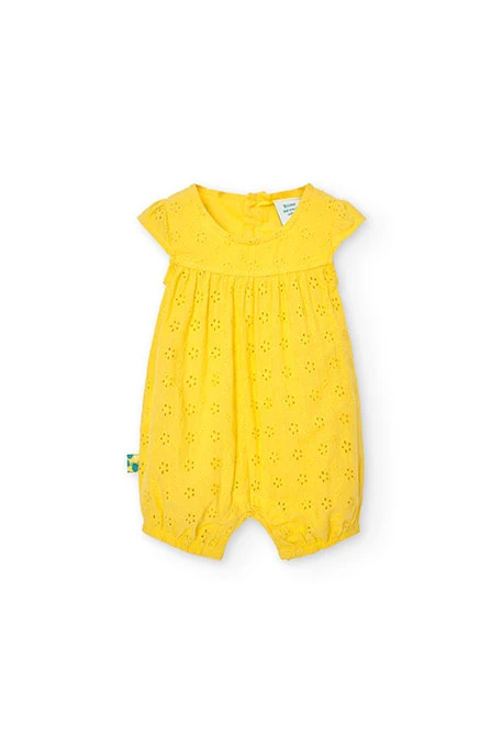 Pelele de tejido bordado de bebé en amarillo