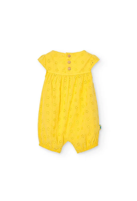 Baby embroidered fabric romper in yellow