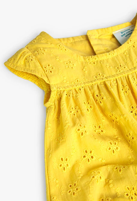 Pelele de teixit brodat de bebè en groc