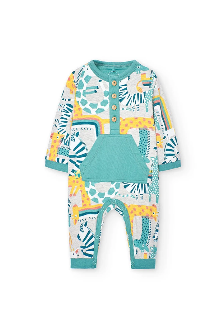 Green printed baby knit romper
