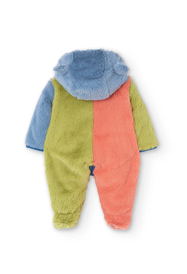 Grenouillère  en peluche pour bébé en couleur corail et vert