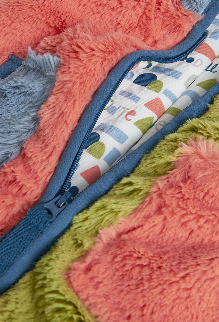 Grenouillère  en peluche pour bébé en couleur corail et vert