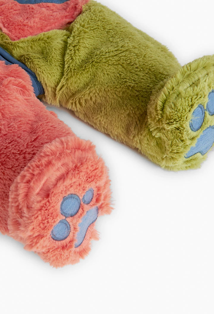 Grenouillère  en peluche pour bébé en couleur corail et vert