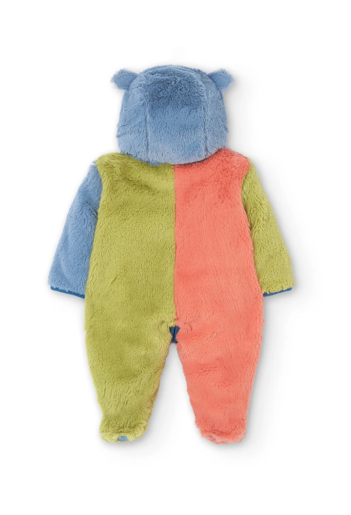 Grenouillère  en peluche pour bébé en couleur corail et vert