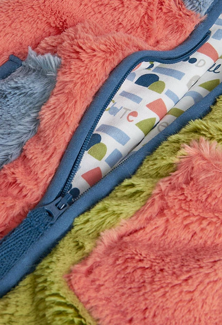 Grenouillère  en peluche pour bébé en couleur corail et vert