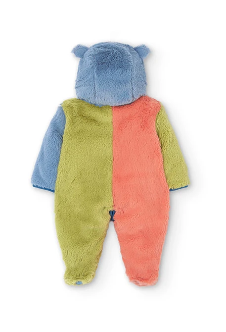 Grenouillère  en peluche pour bébé en couleur corail et vert