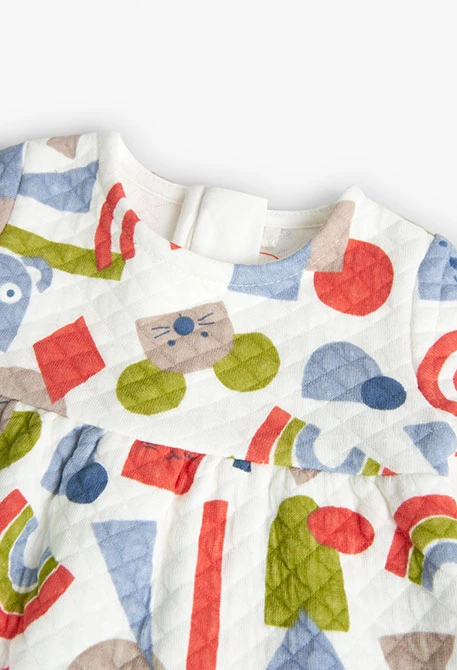 Vestido de malha acolchoada para bebé menina com estampado