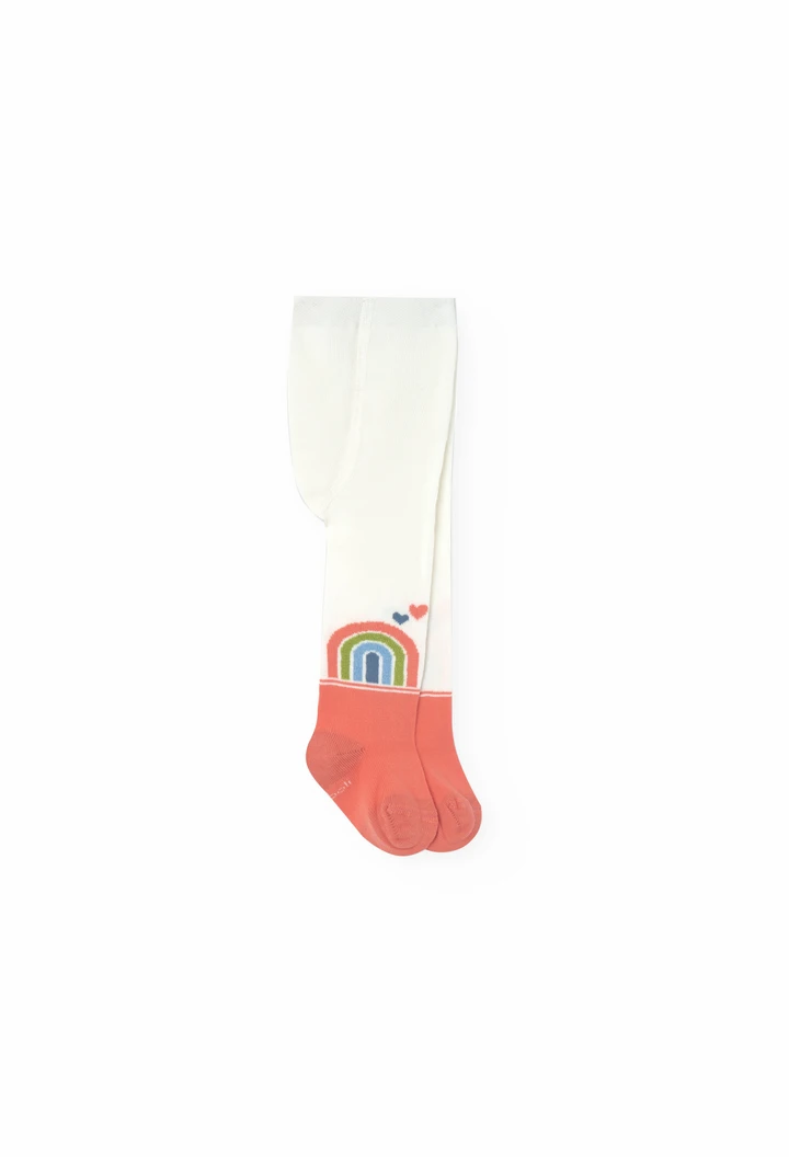 Baby girl white tights with rainbow print