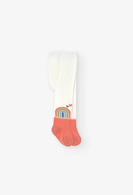 Baby girl white tights with rainbow print