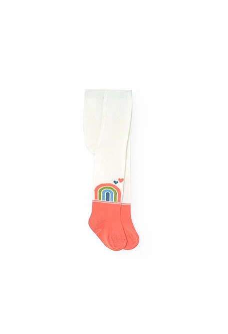 Baby girl white tights with rainbow print