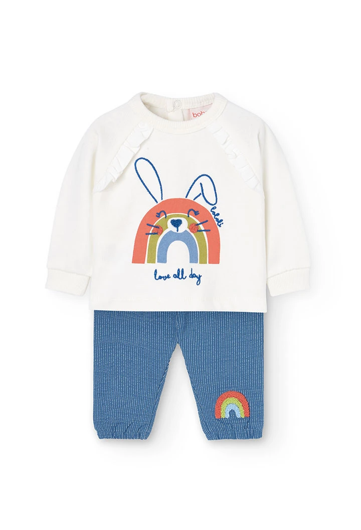 Conjunto de sweatshirt e calças para bebé menina em branco