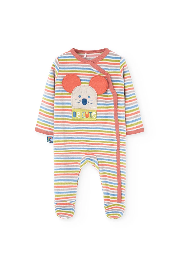 Babygrow de veludo às riscas para bebé