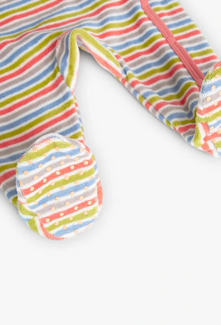 Babygrow de veludo às riscas para bebé