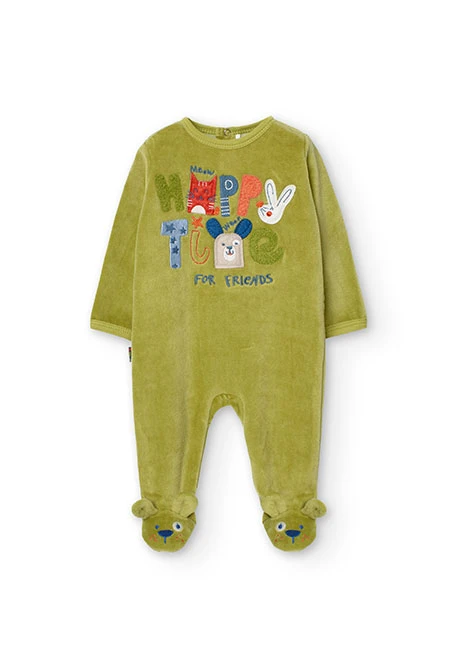 Babygrow de veludo para bebé em verde