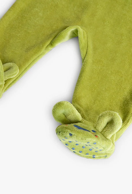 Grenouillère en velours pour bébé en vert