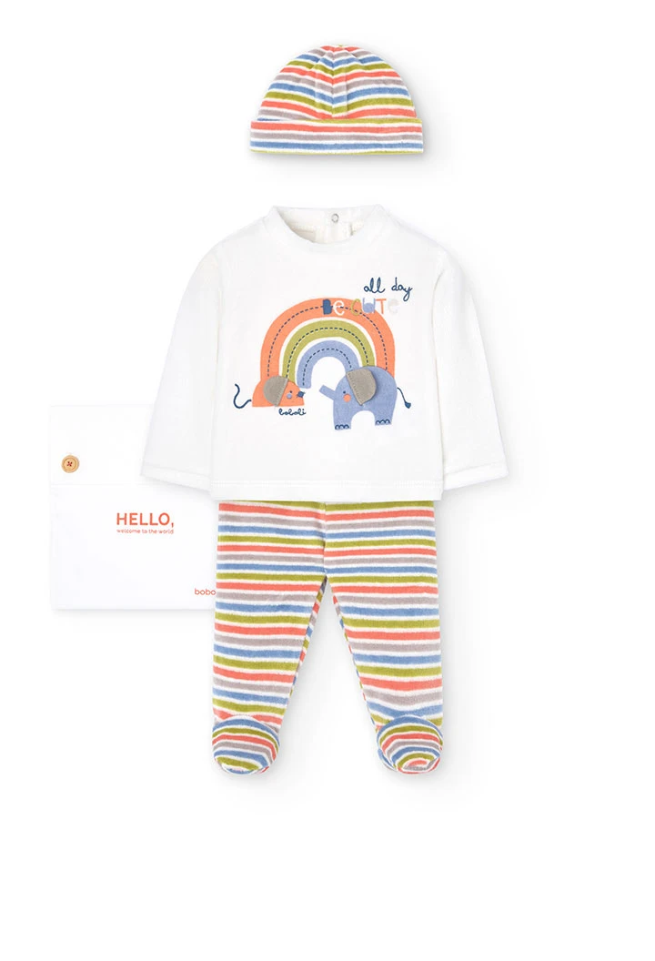 Geschenkset für Baby-Jungen aus Samt in Weiß