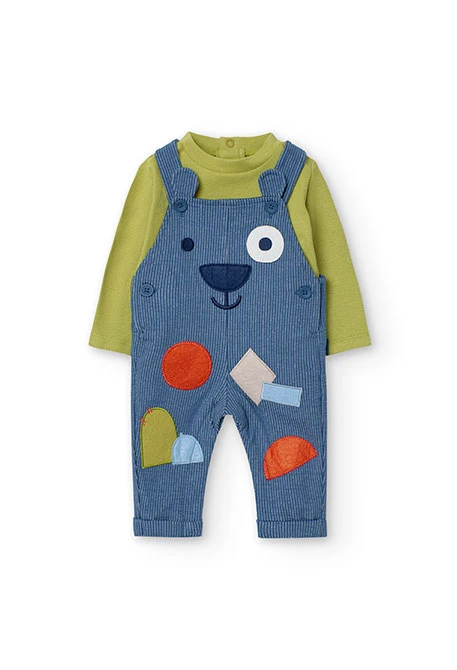 Boy's set and dungarees in green fleece for baby boy