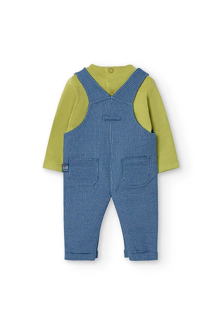 Boy's set and dungarees in green fleece for baby boy