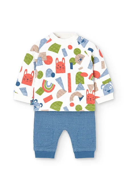 Set of sweatshirt and trousers for baby boy with animal print