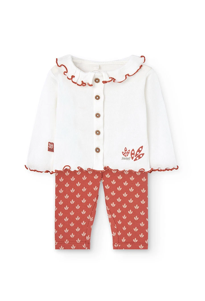 Completo di camicetta e leggings in maglia per bambina in colore bianco