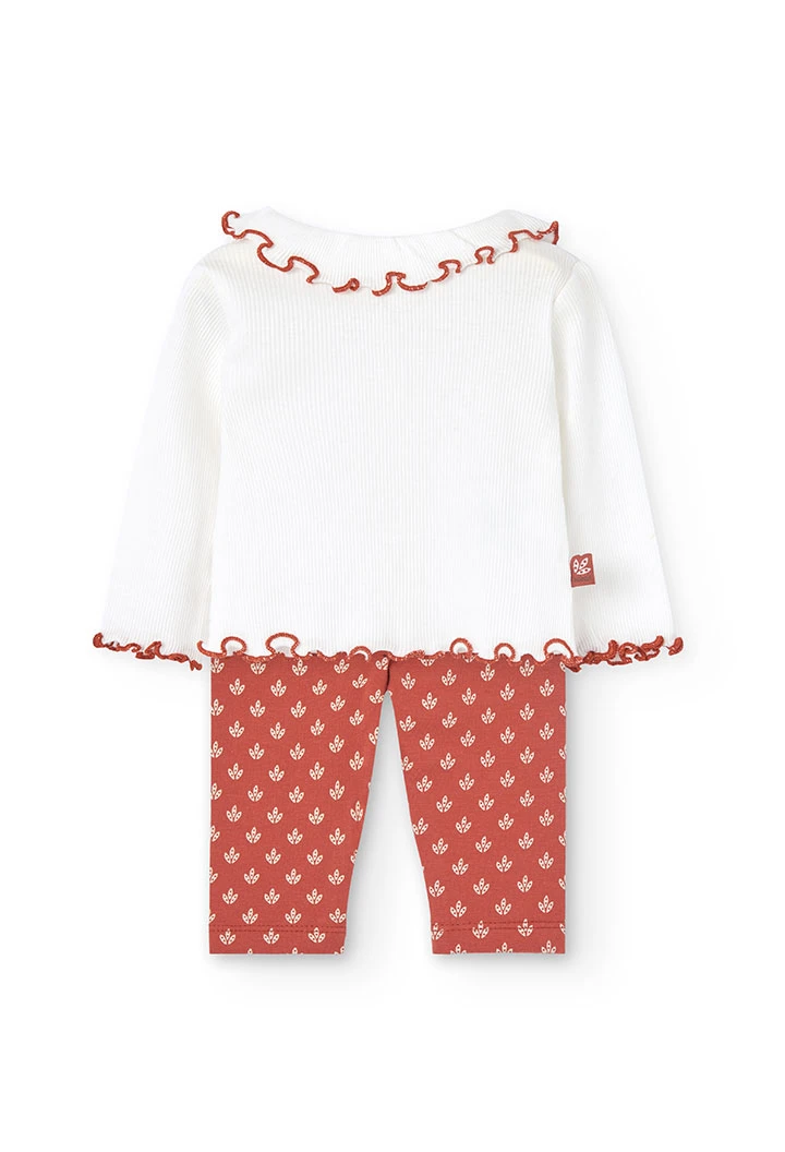 Completo di camicetta e leggings in maglia per bambina in colore bianco