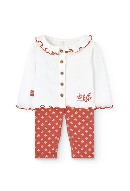 Completo di camicetta e leggings in maglia per bambina in colore bianco