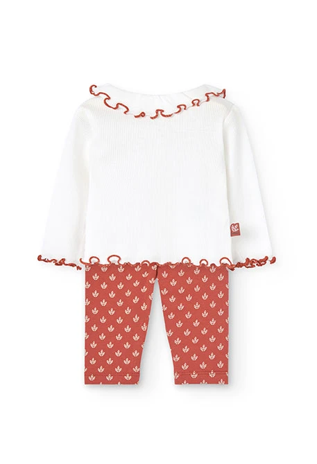 Completo di camicetta e leggings in maglia per bambina in colore bianco
