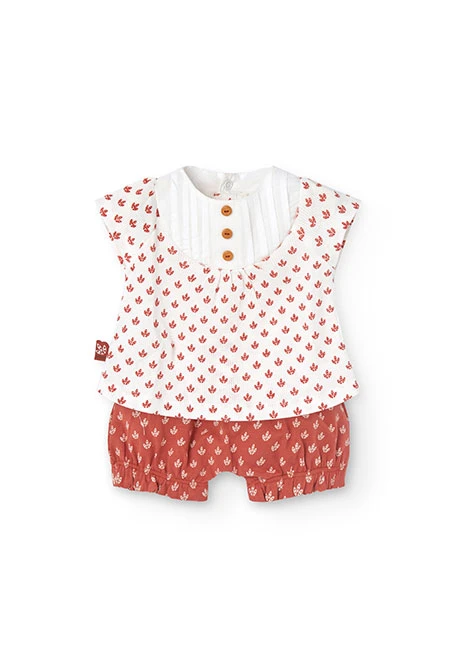 Conjunto de malha para bebé menina com estampado de flores em cor vermelha