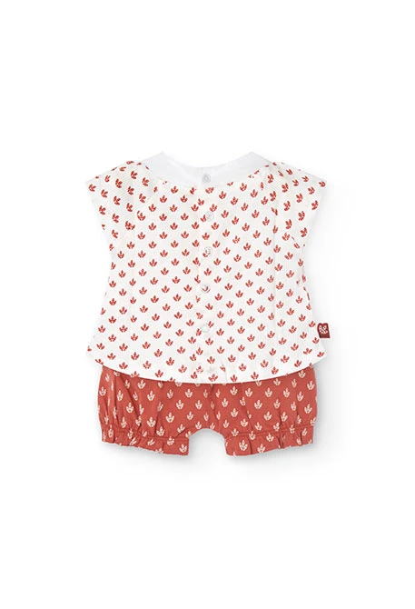Conjunto de malha para bebé menina com estampado de flores em cor vermelha