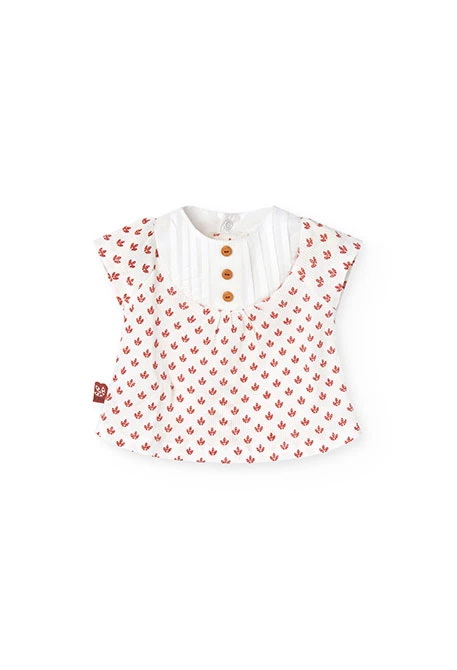 Conjunto de malha para bebé menina com estampado de flores em cor vermelha