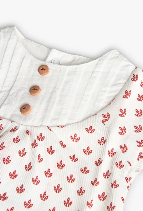 Conjunto de malha para bebé menina com estampado de flores em cor vermelha