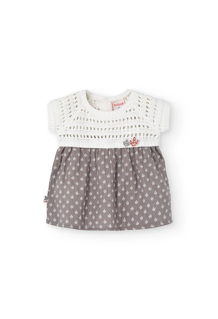 Vestito in maglia tricot per neonata di colore bianco