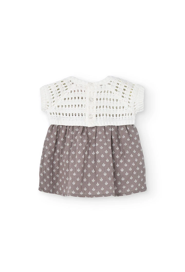 Vestito in maglia tricot per neonata di colore bianco