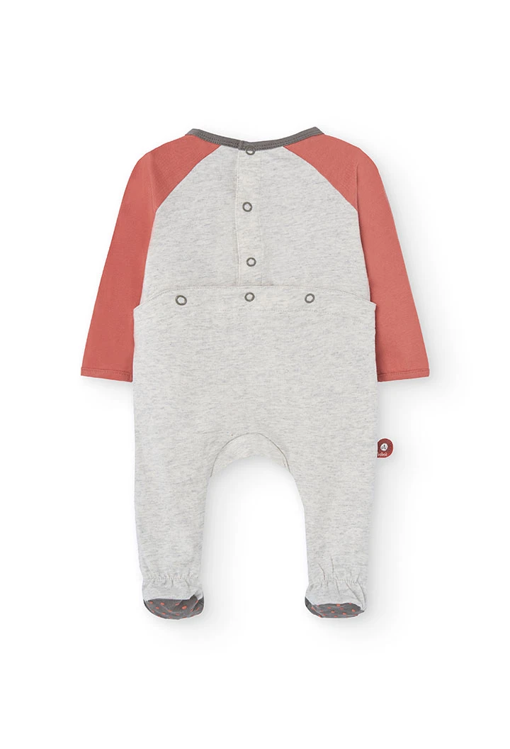 Grenouillère en maille pour bébé coloris écru avec imprimé lion