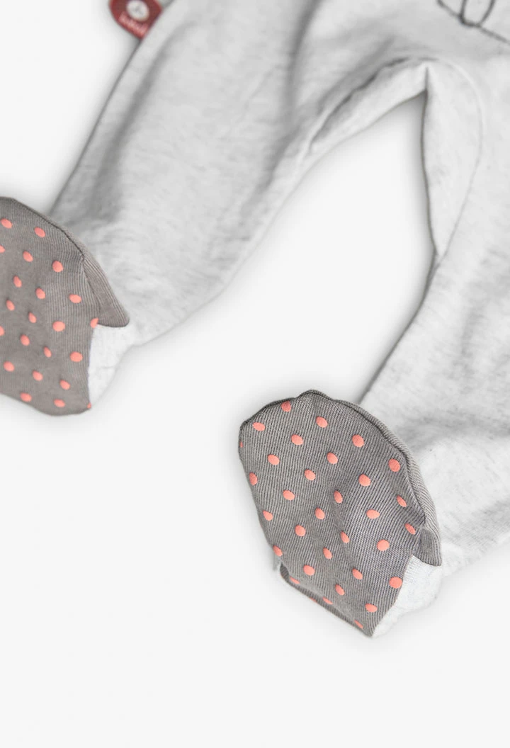Grenouillère en maille pour bébé coloris écru avec imprimé lion